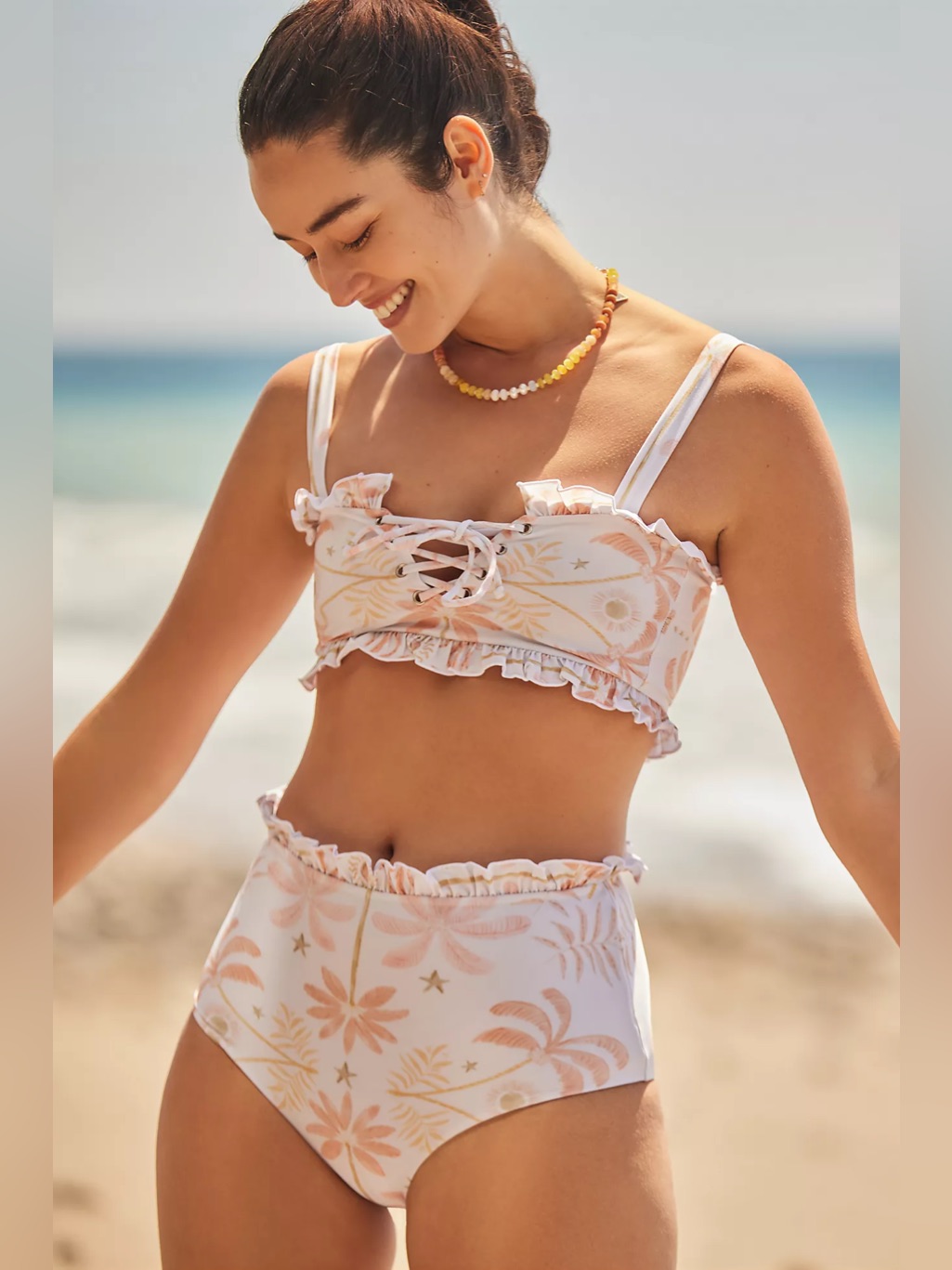 Nwt Citrine Swim Alice Ruffle High Waist Bikini Bottoms Blush Oasis Xs